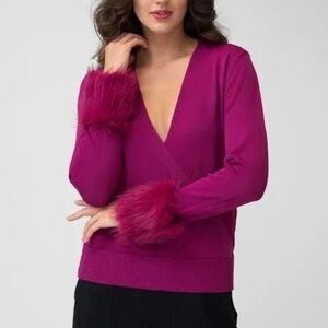 Adrienne Landau NWT Wrap Faux Fur Removable Cuff Sangria Long Sleeve Top Size M